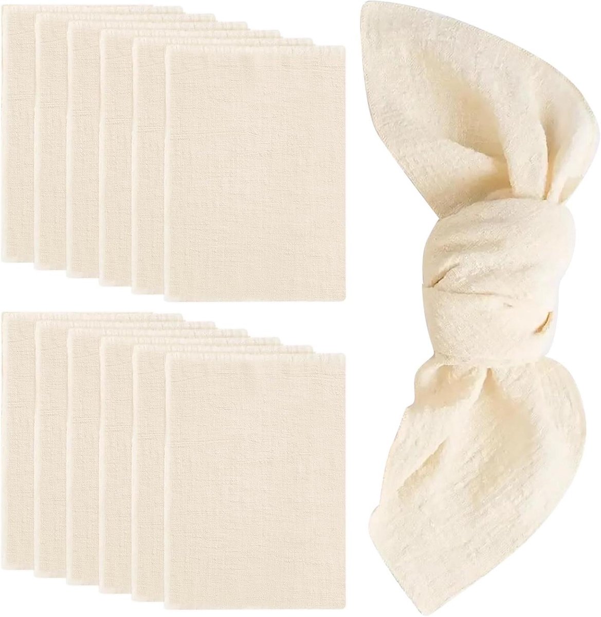 longziming - Set van 12 Stoffen Servetten - Katoenen en Linnen Servetten - Hoogwaardige Beige Tafeldecoratie - 42 x 42 cm - Voor Bruiloft, Feest, Banket, Restaurant en Dagelijks Gebruik
