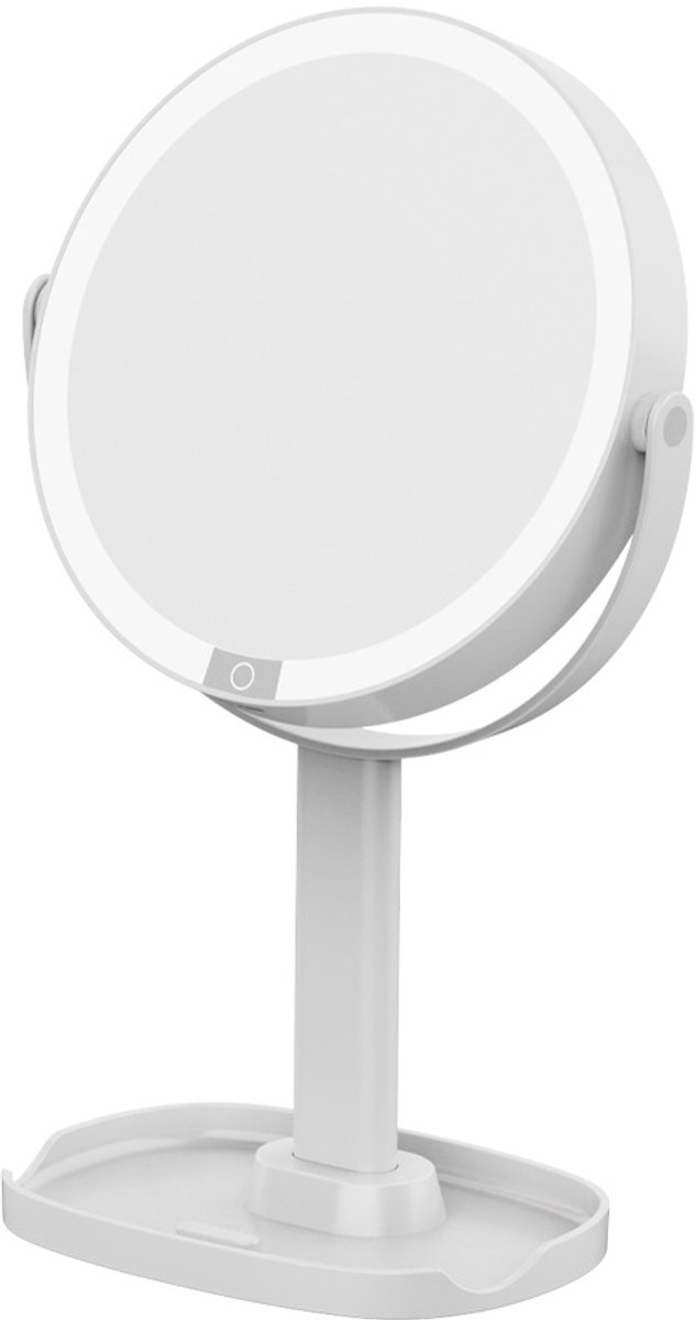 YAGXIG Verlichte make-upspiegel - 10x-8-inch led-make-upspiegel - intrekbare make-upspiegel - oplaadbaar - vergrotende spiegel - helderheid instelbaar - 3 soorten verlichting - LED-aanraakdesktopspiegel - dubbelzijdig 360 ° rotatie (wit)