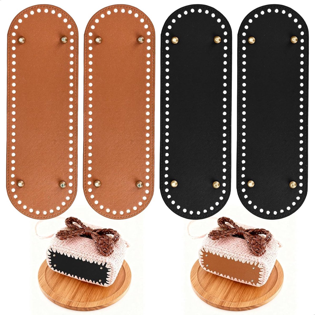 Set van 4 Stukken Harde Bodem voor Haakwerk Tassen, 30 x 10 cm, DIY Haakset met Voorgeboorde Gaten, Geschikt voor Diverse Gehaakte Tassen in Bruin en Zwart