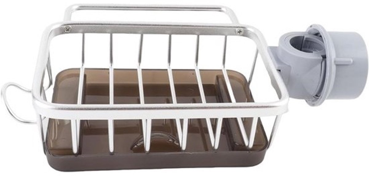 Keukenkraan Sponshouder - Spoelbakkraan Caddy - Aanrecht Opruimen - Slimme Drainage Lekbak - 57 x 105 x 35 cm - Zilver