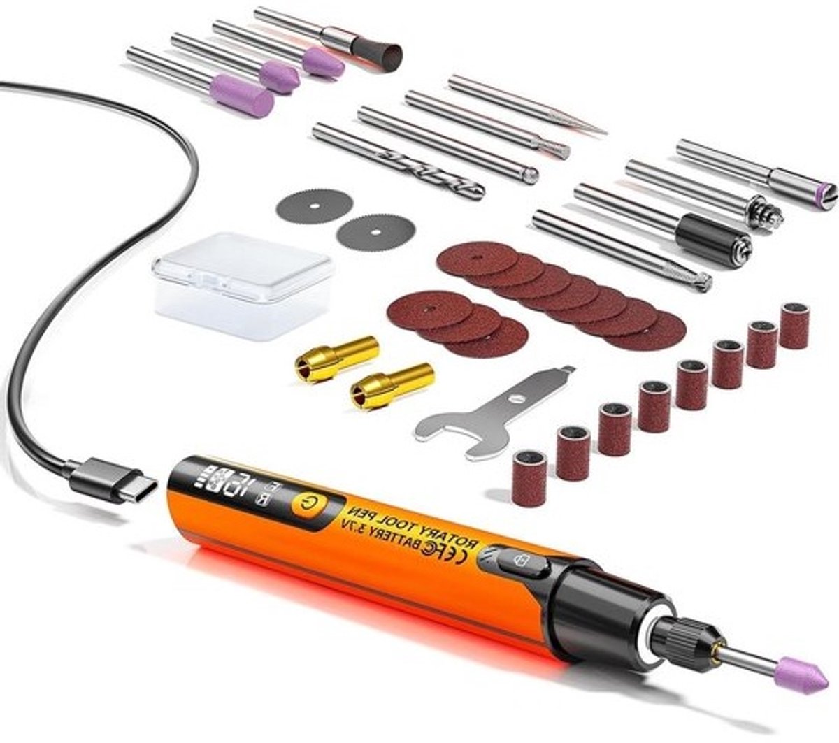 Draadloze Roterende Tool - Graveerpen Set - Handwerken Modelbouw - 6 Snelheden Oplaadbaar - 3.2mm Klembereik - Oranje