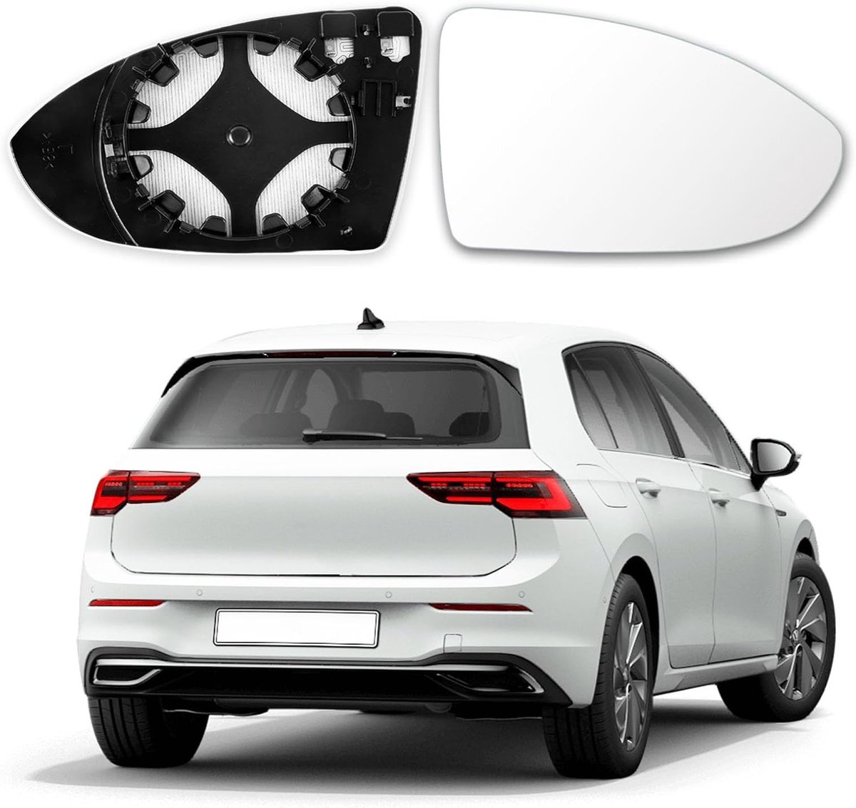 Verwarmd asferisch spiegelglas voor rechts, geschikt voor Golf 7, met draagplaat en optimale reflectie