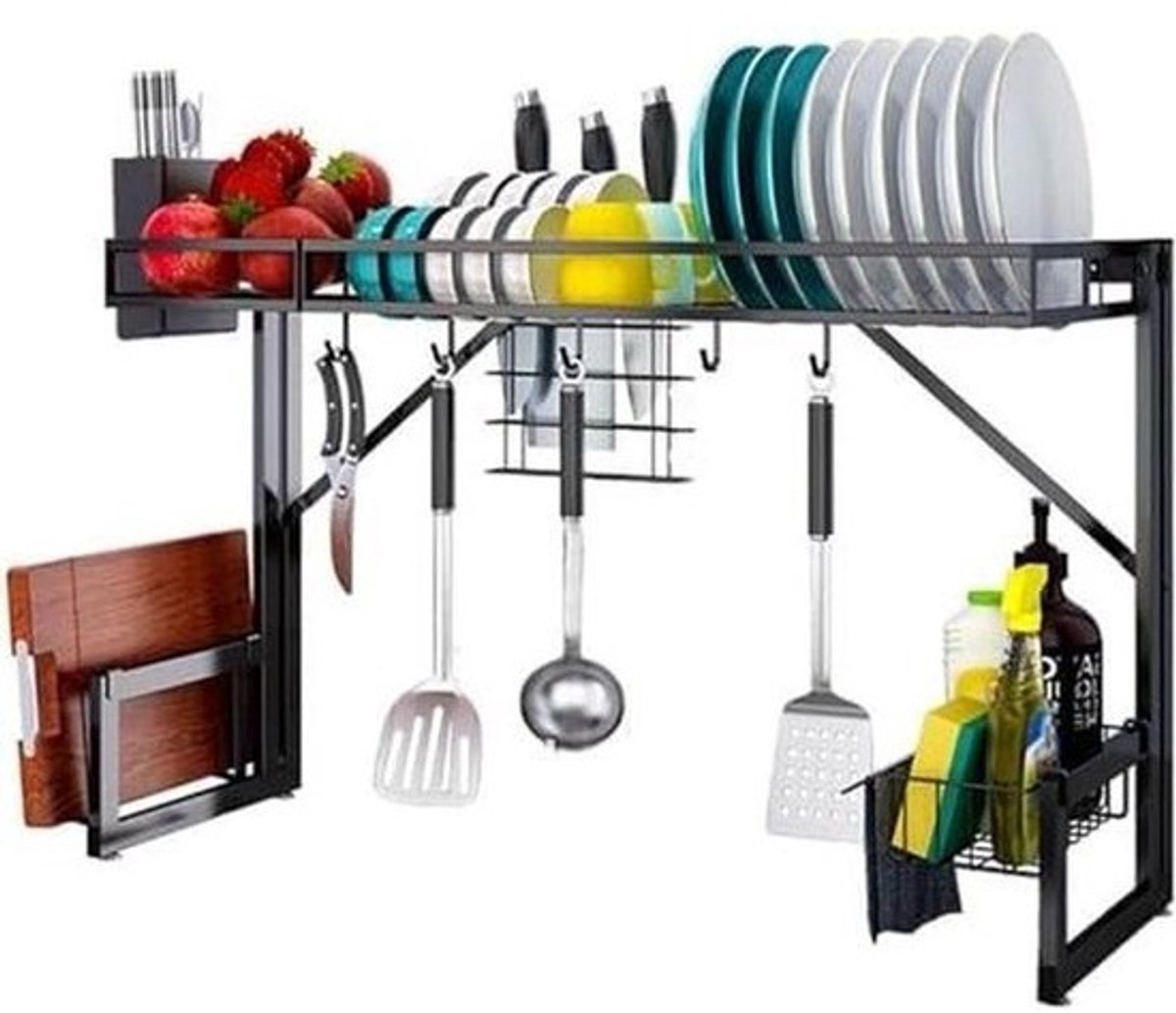 Afdruiprek Keuken - Servies Organizer - Keuken Opbergen - Roestvrij Staal - 86.7 x 31.3 x 53.4 cm - Zwart