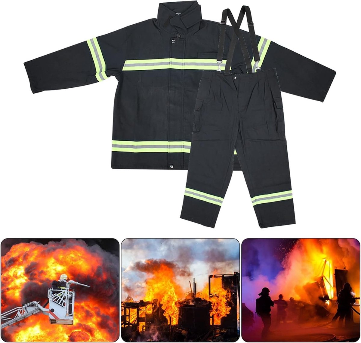 Vlamvertragende kledingset met jas en broek, brandwerend en hittebestendig voor brandweermensen, reflecterende overall voor extreme temperaturen (-20°C tot +200°C)