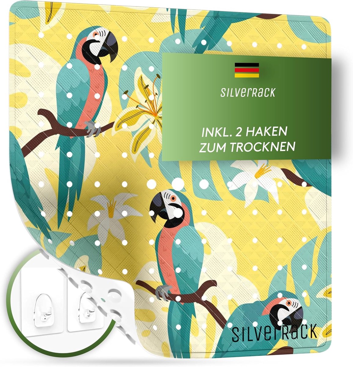 Douchemat Kinderen 53x53 cm - Antislip Papegaaienmotief - BPA-vrij - Geel