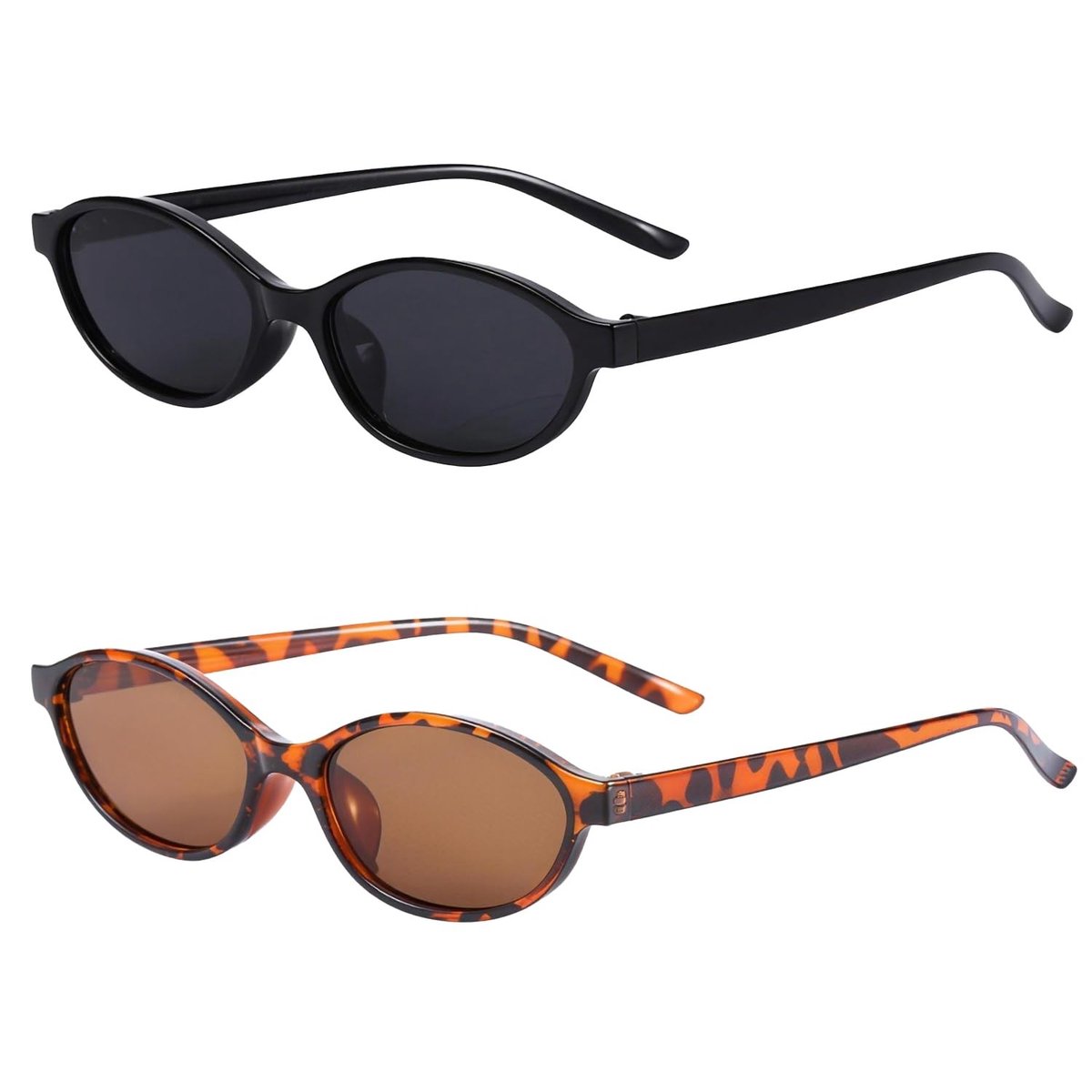 Set van 2 Ovale Zonnebrillen - Retro Cat-Eye in Zwart en Bruin