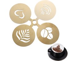Cappuccino Stencils Set van 4 - Roestvrijstalen Sjablonen voor Latte Art en Koffiedecoratie, Perfect voor Thuis en Professionele Barista's