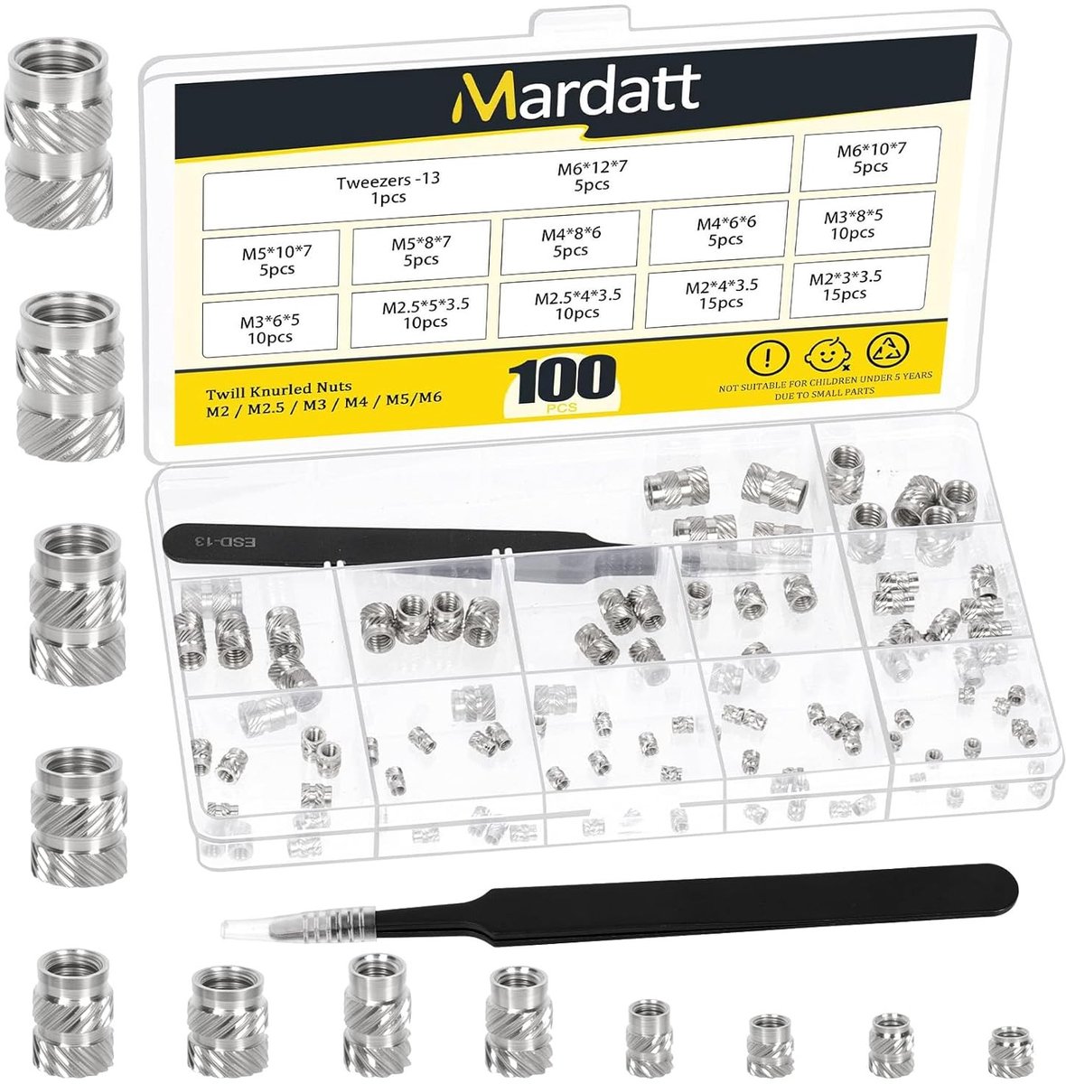 100 Stuks M2 M2.5 M3 M4 M5 M6 Draad Inserts, Vrouwelijke Draad Combinatie, Geschikt voor Kunststof en 3D Printcomponenten