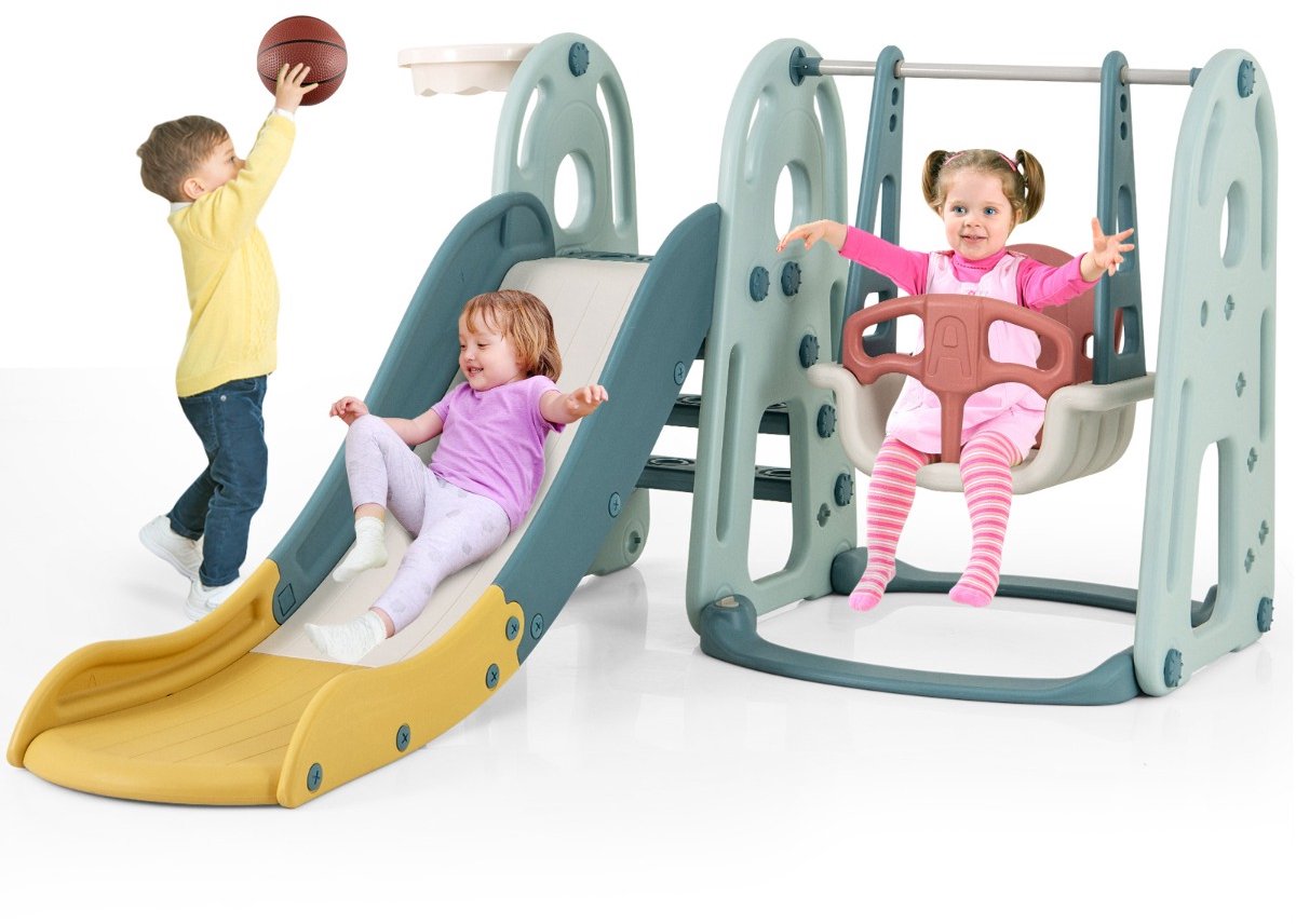 SureDeal® - Klimrekk - Schommel - Glijbaanset - Kinderen Vanaf Jaar - 198x149x96 cm - Groen