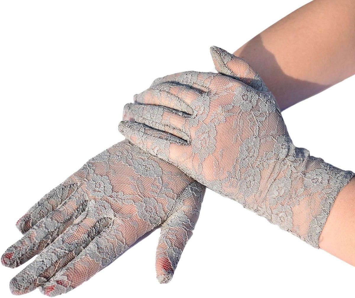 Korte Bloemige Handschoenen voor Dames, Volledige Vinger Lace Handschoenen voor Bruiloften, Diner en Cosplay, Perfect voor Zomerfeestjes