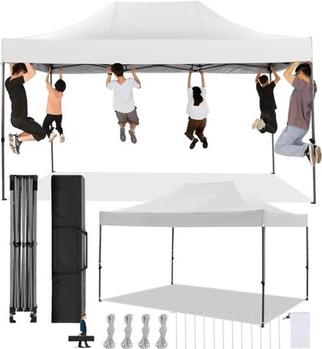 Vouwpaviljoen – Partytent – Vouwtent – Schaduwdoek – Tuinkamer – 3 X 4,5 Meter – Waterdicht 420D Oxford - Wit