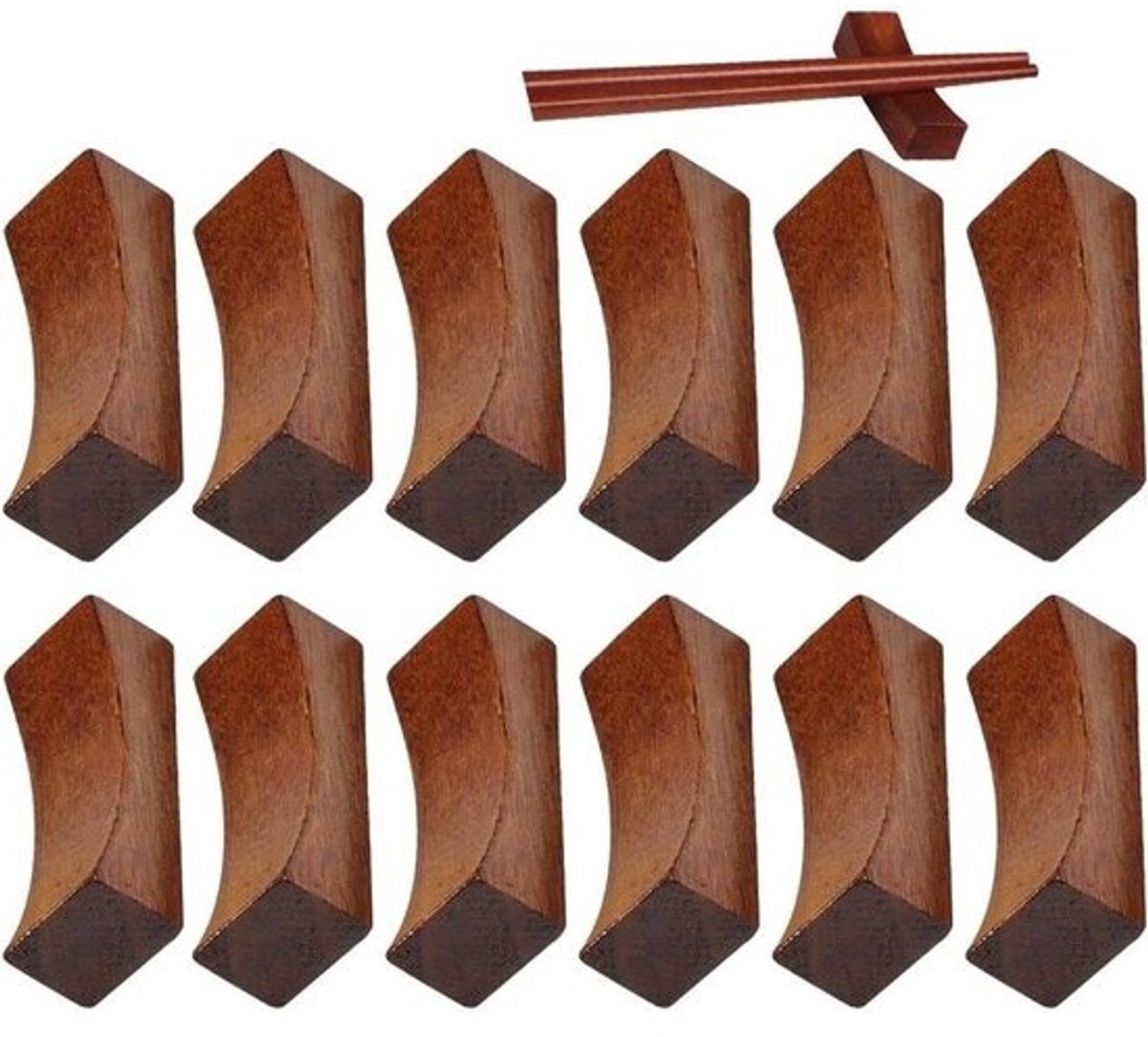 Houten Eetstokjes Houders - Besteksteun Serviesrek - Netjes Eten - Enkele Concave Vorm - 12 stuks - Houtkleur