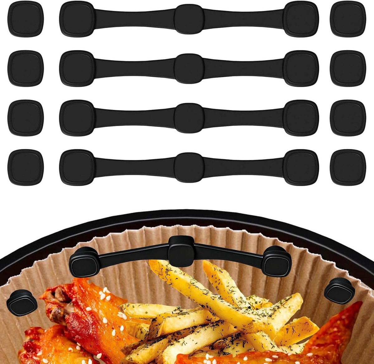 Magnetische Siliconen Gespen voor Heteluchtfriteuse Zwart 12 Stuks Hittebestendige Bevestiging voor Bakpapier Voor Airfryer