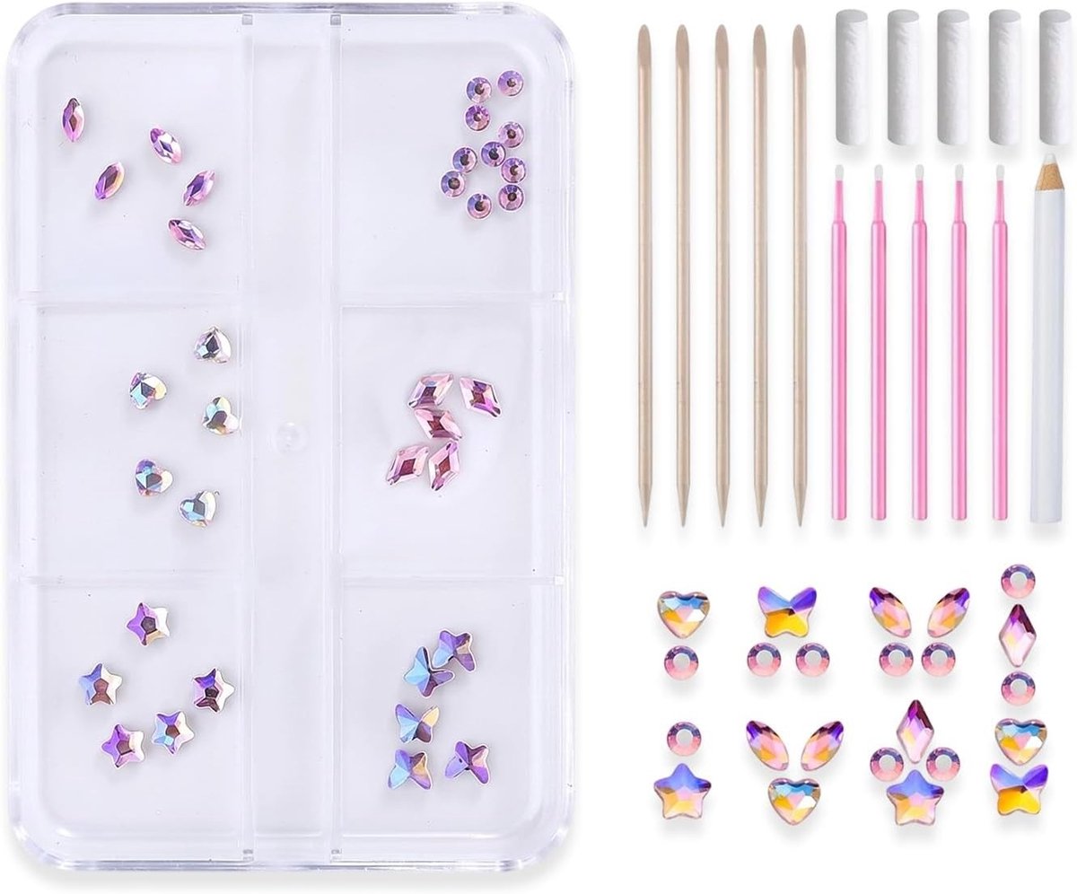 Tandsieraden Set - Donker Roze - 6 Roosters - Tandstenen voor DIY Decoratie - Voor een Stralende Glimlach