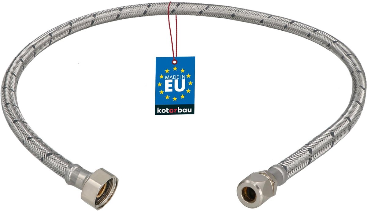 KOTARBAU® Flexibele Aansluitslang 1/2“x3/8“ - Aansluitslang Armatuur 80 cm - Flexibele Kraanslang - Wartelmoer x Knelkoppeling - Sanitaire Aansluitslang - Gevlochten Roestvrijstalen Aansluitslang - Zilver