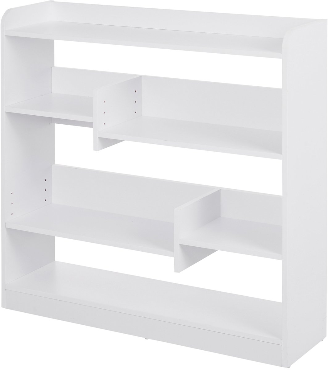 Boekenkast plank opbergkast dim. 90L x 24B x 91H cm 4 niveaus 3 achterpanelen spaanplaat wit | 4 niveaus, 3 achterpanelen, spaanplaat