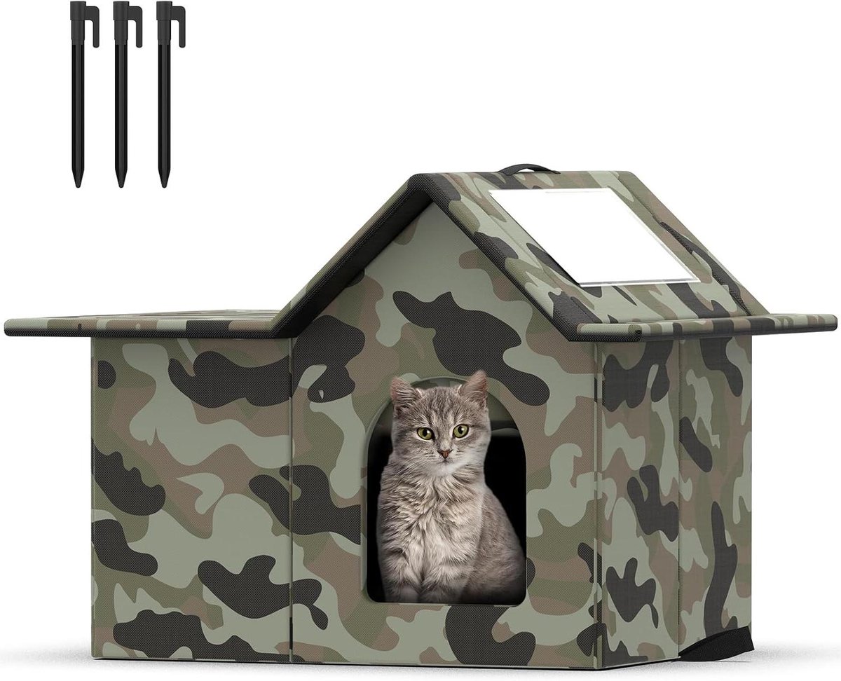Buiten Kattenhuis - Schuilplaats Dieren - Bescherming tegen Weer - Waterdicht Oxford Materiaal - Groot Formaat - Camouflage Groen