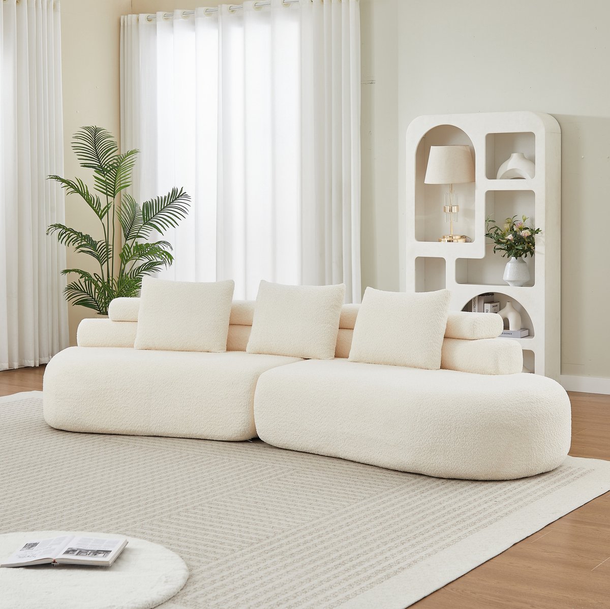 MIVRAY Bank 3-Zits - 2-Delige Modulaire Chenille Bank - Cashewvorm En Armloos - Voor Woonkamer - Chenille Beige