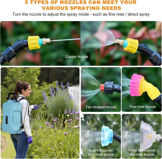 Draadloze elektrische drukspuit van 12 liter met hoge drukpomp, oplaadbare batterij, 4 spuitmonden en telescopische steel voor planten, onkruidbestrijding en irrigatie — afbeelding 5