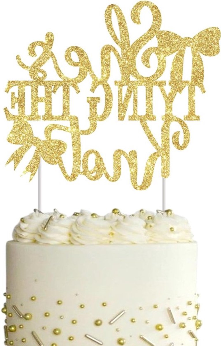 Elegante Bruiloftdecoratie met Gouden Cake Topper en Strik voor Verjaardagsfeesten en Vrijgezellenweekend