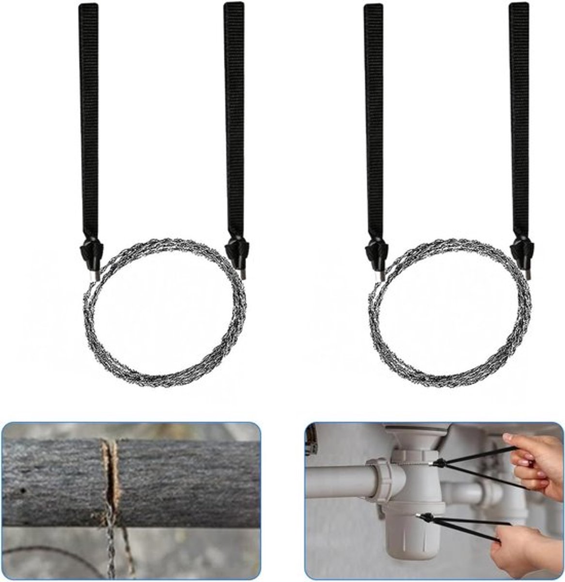 2 stuks RVS Draadzaag, 60 cm Mini Handzaag voor Noodsituaties, Kamperen en Houtbewerking, Ideaal voor Takken en Survival