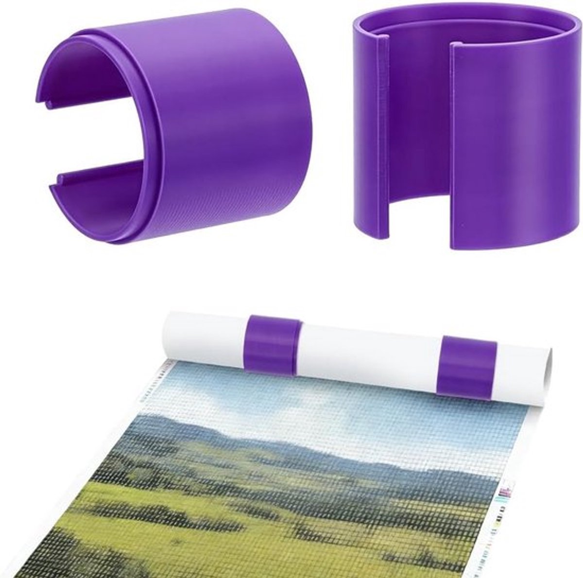 2 Stuks Canvas Rolhouders Voor Diamantschilderen - Rolvast, Geschikt Voor Opslag En Diverse Maten, Paars