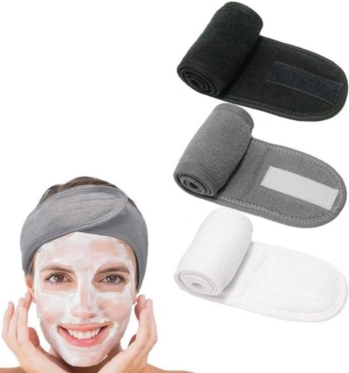 Set van 3 Cosmetische Haarbanden van Badstof voor Haarbescherming tijdens Make-up, Sport en Yoga