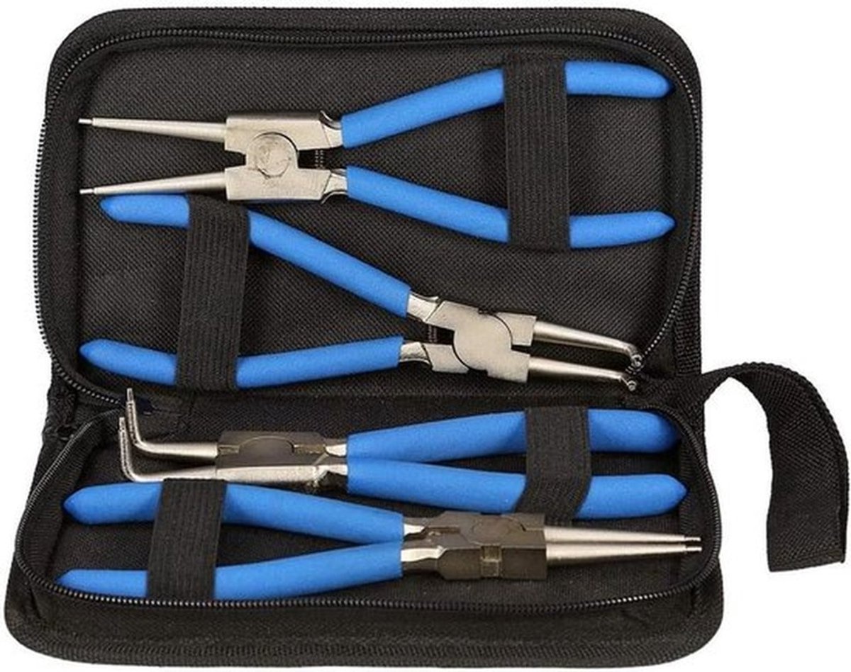 Set van 4 Professionele Ringtang voor Binnen- en Buitensluitringen - 7 Inch, Recht en Gebogen, Ideaal voor Montage en Demontage