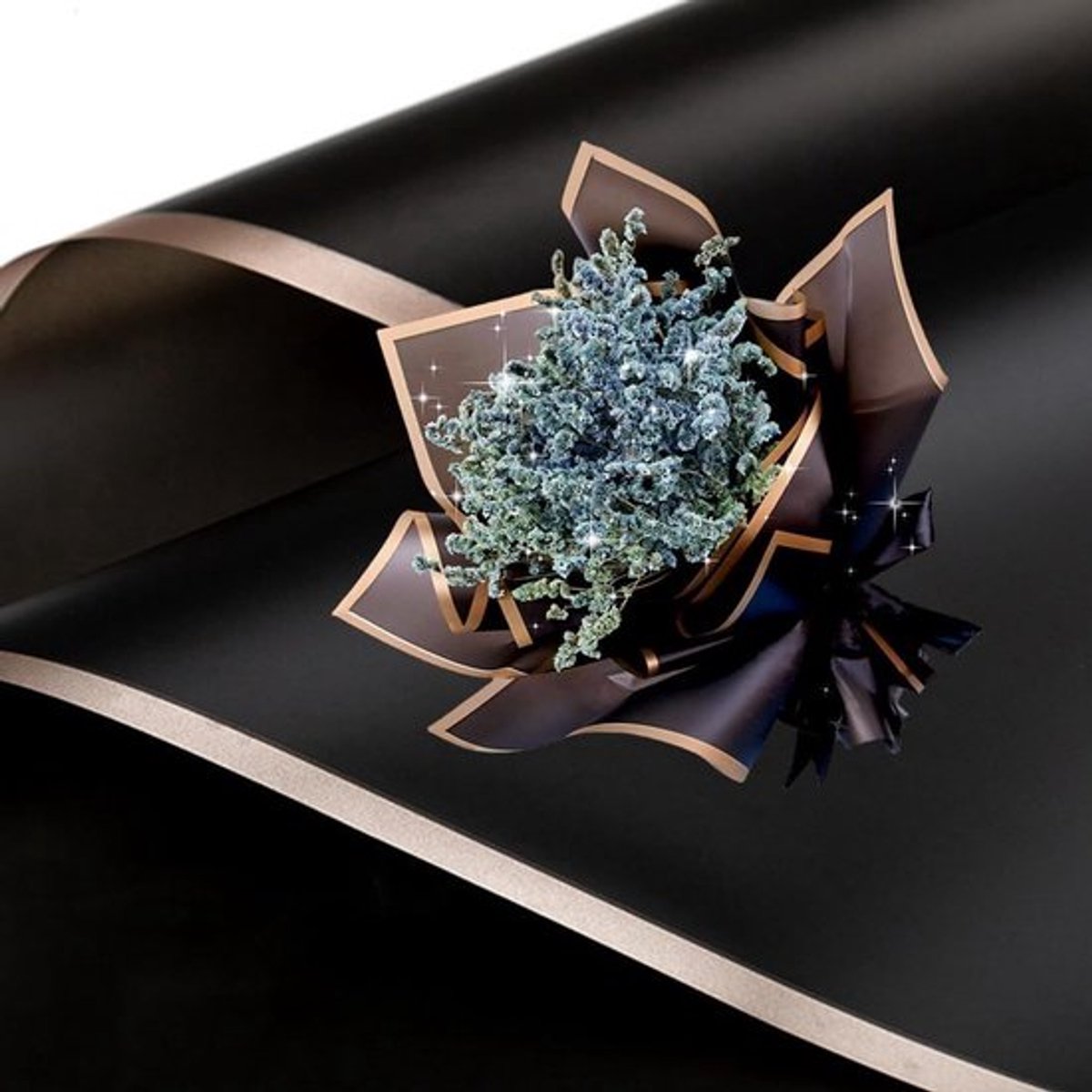 20 Vellen Goudrand Bloemen Inpakpapier - Waterdicht Voor Bloemisten, DIY Craft en Cadeauverpakking - 58cm x 58cm (Zwart)