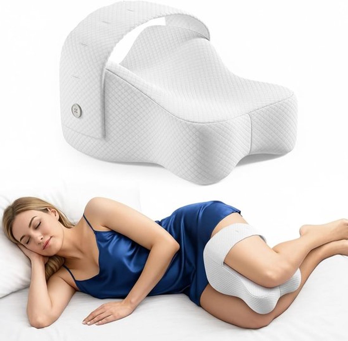 Ergonomisch kniekussen voor zijslapers, orthopedisch kussen van traagschuim, ademend en wasbaar ondersteuningskussen voor optimale nachtrust.