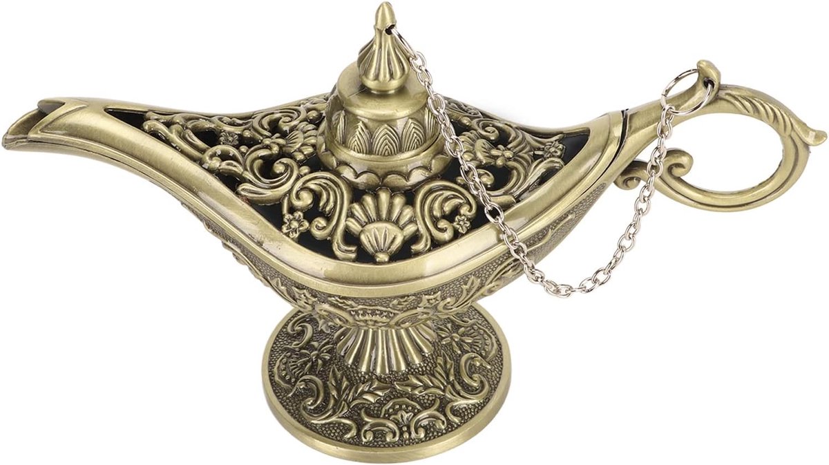 SnelShoppen - Enchanting Bronzen Retro Aladdin Lamp Vormige Wierookhouder voor Thuisdecoratie, Arabische Collectible voor Bruiloften, Feesten en Hallo