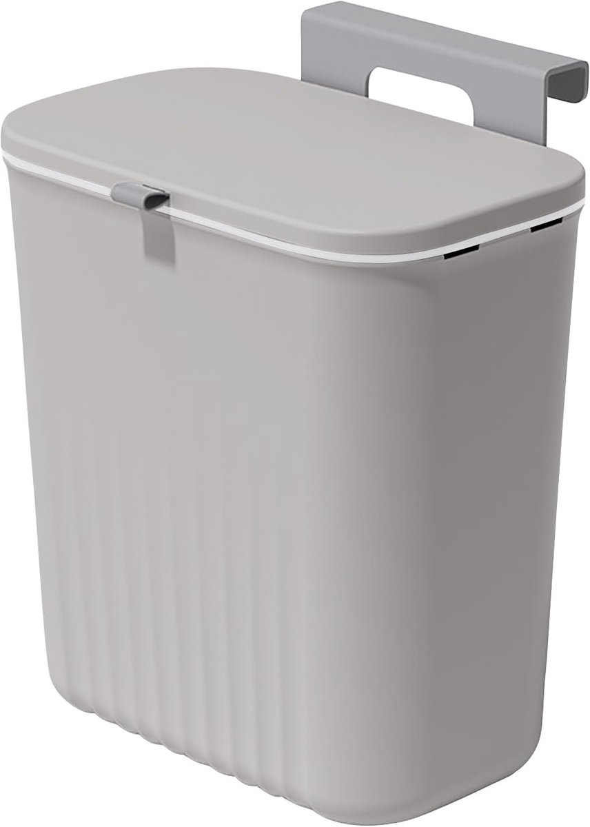 SnelShoppen - Afvalbak 9 L, Hangende Afvalemmer Keuken met Deksel voor Badkamer/Slaapkamer, Stofbak voor Caravan, Compostemmer voor Keuken