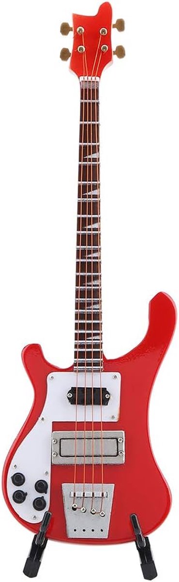 Miniatuur Basgitaar - Replica Gitaar Model - Woondecoratie - Gedetailleerd Ontwerp - 24 x 11 cm - Rood