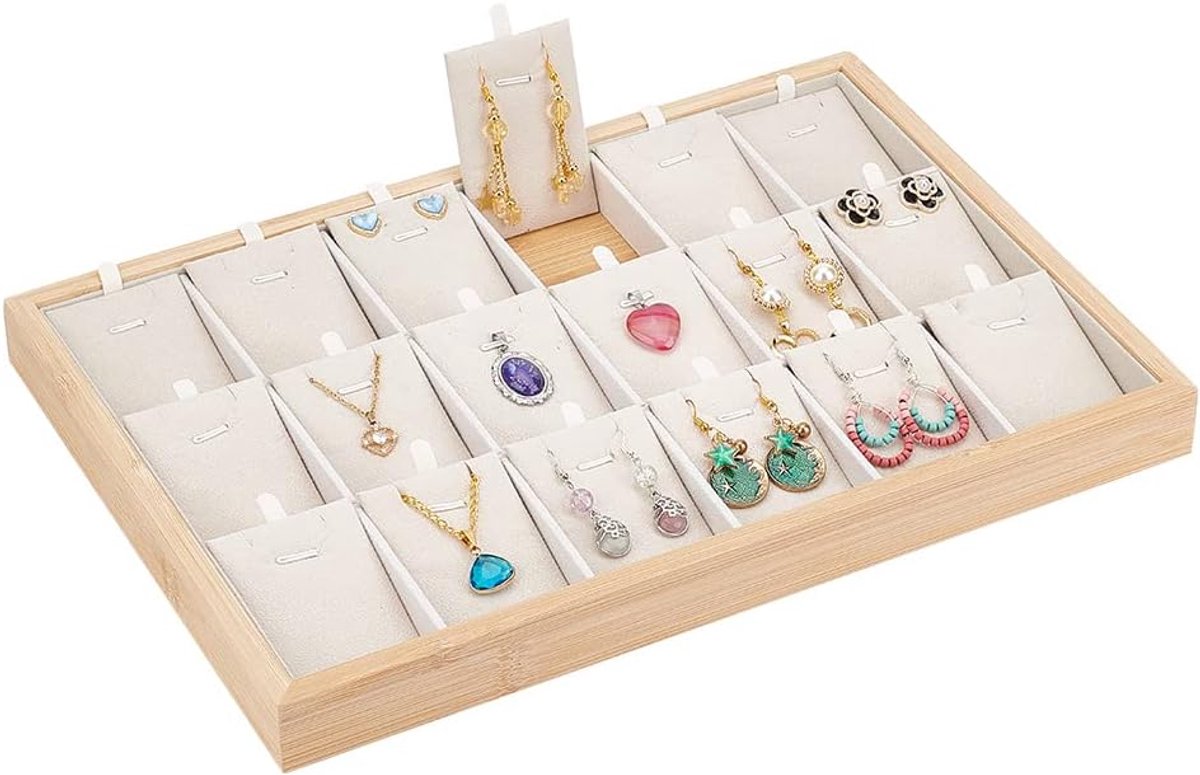 SnelShoppen - Stapelbare Sieraden Organizer met 18 Rasters, Velvet Sieraden Opbergdoos voor Oorbellen, Kettingen, Ringen en Armbanden, 24.5x35.3 cm, B