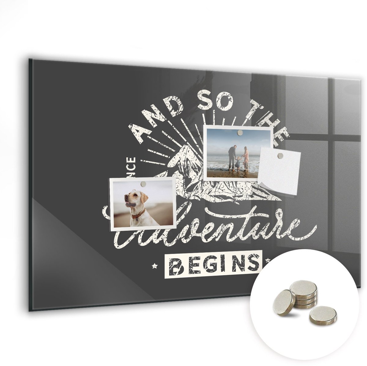 Coloray Glazen Magneetbord - Magnetisch Bord Avontuurlijk citaat - 60x40 cm - Grijs Magneetbord - Magnetic Board - Glazen Magneetbord