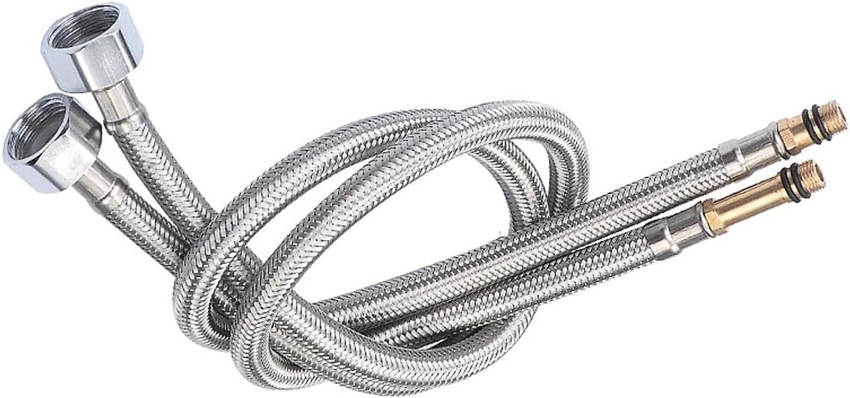 SnelShoppen - 2x Rvs en Rubber Gevlochten Flexibele Slang voor Warm en Koud Water Kraan, 60cm, M10 x 1/2, Keukenaccessoires, Sanitair