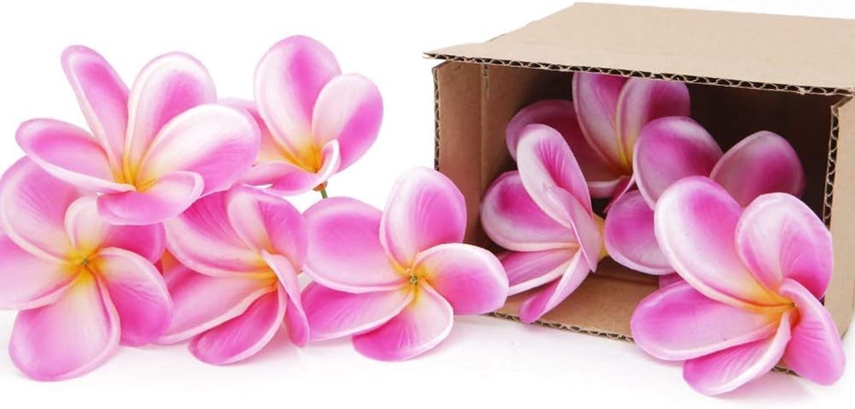 SnelShoppen - Boerni Bundle van 10 PU Kunstmatige Plumeria Bloemen, Levensechte Kunstbloemen Boeket Hawaii Frangipani voor Bruiloft Zomer Aloha Tiki F
