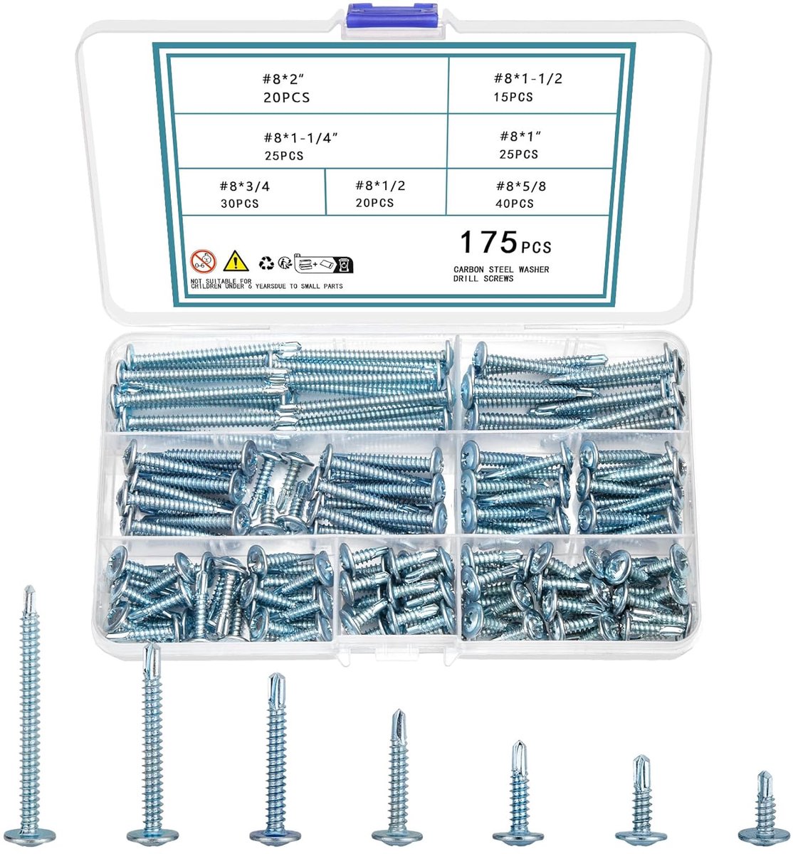 Cross Head Drilling Screws, Self Tapping, 175pcs M4.2 Metal Self Drilling Screws, Carbon Steel Tek Tapping Screws Set - ShopVlot