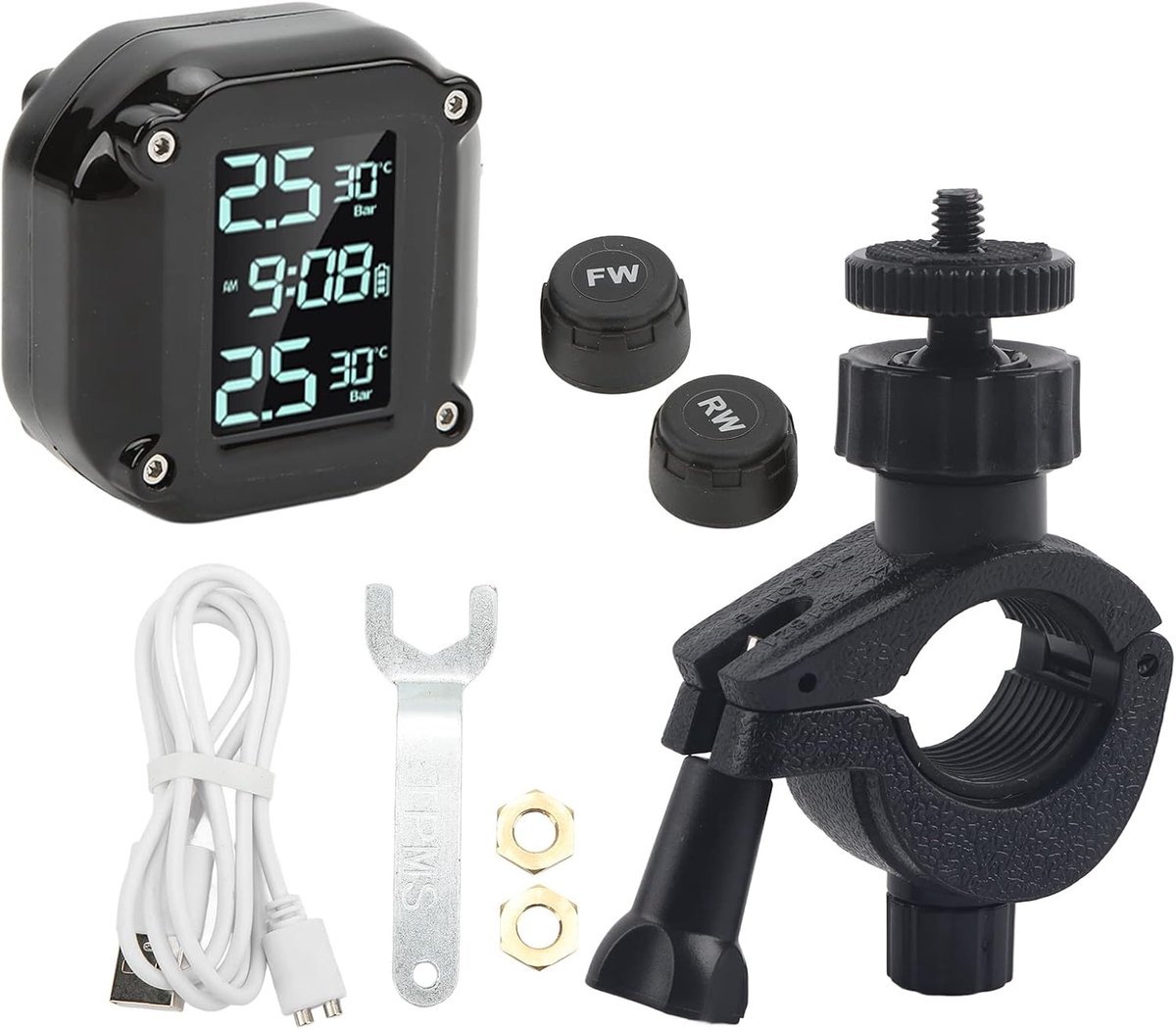 SnelShoppen - Motorfiets Bandenspanning Monitoring Systeem met 2 Sensoren, USB Opladen, LCD Kleurenscherm, IP67 Waterdicht TPMS voor Veilig Rijden