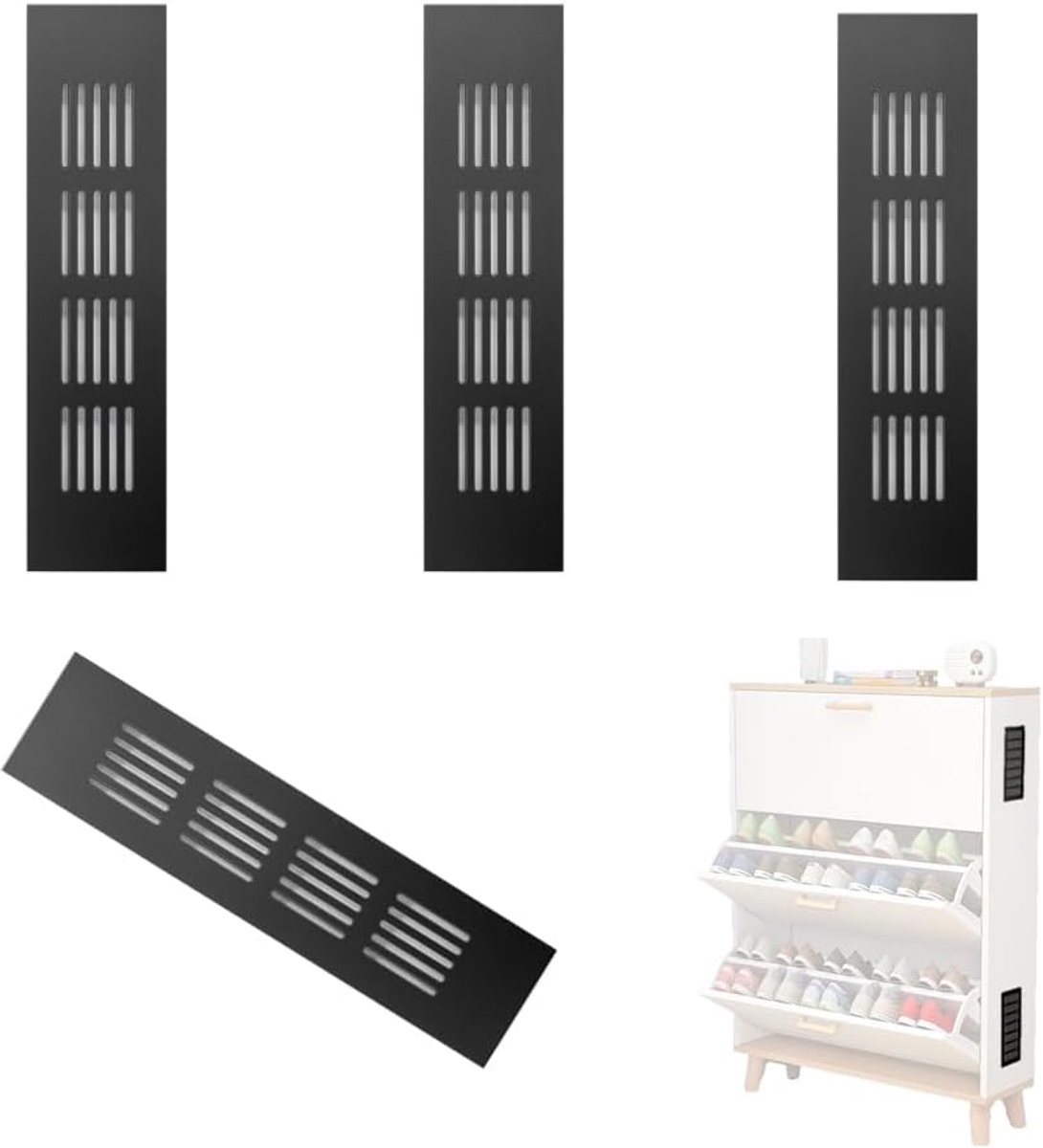 SnelShoppen - 2 Pack Aluminium Ventilatie Grilles met Insecten Gaas - Zwart, 30x8cm, Voor Kasten, Keuken, Badkamer, Schoenen, Computer