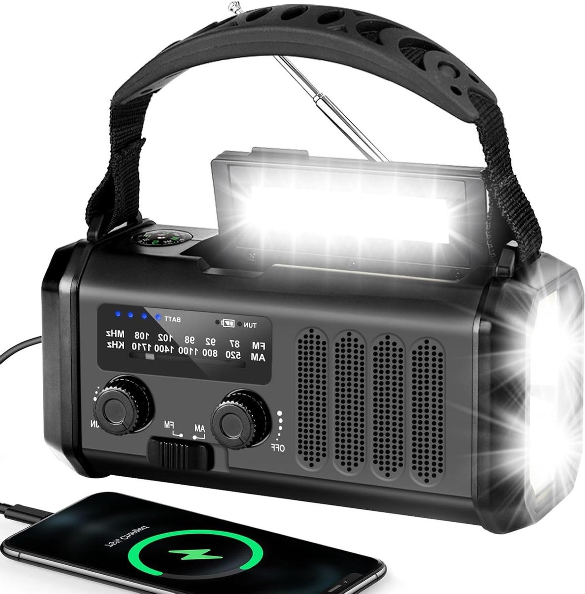Noodradio met Accu - Draagbare Radio - Outdoor Activiteiten - Meerdere Oplaadmethoden - 20000mAh Capaciteit - Zwart