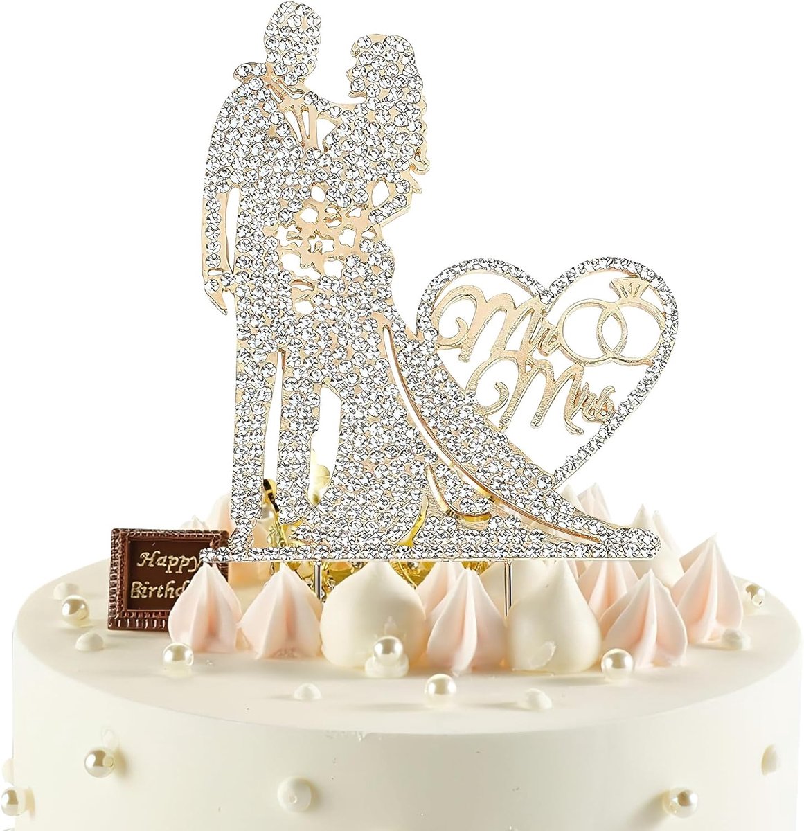 SnelShoppen - Cake Topper Trouwen Cake Cutter Taartdecoratie met Rhinestone Versiering Cake Figuren Bruidstaart Decoratie voor Verloving en Bruiloft