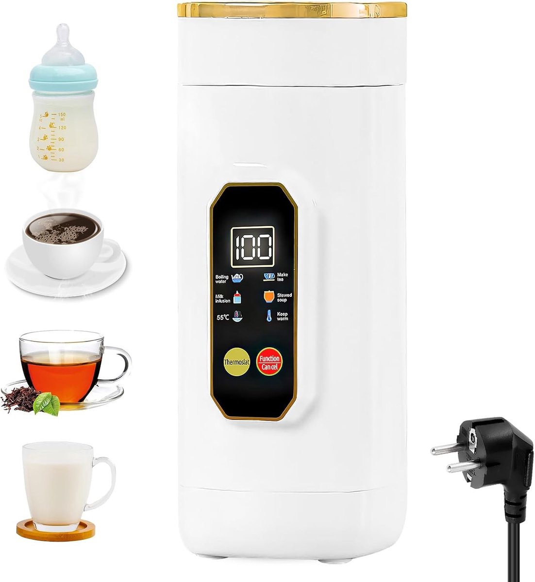 Reiswaterkoker - Wit - 450 ml - Draagbare Mini-waterkoker met Temperatuurregeling - Voor Thuis en Onderweg