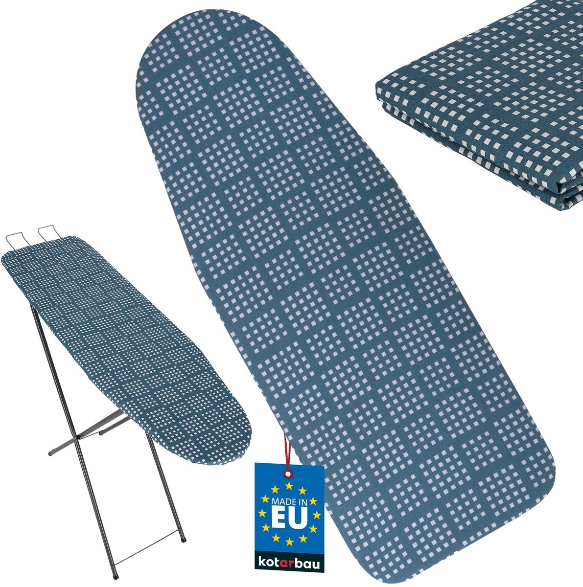 KOTARBAU® Strijkplankhoes - Strijkplankhoezen - Strijkhoes 114 x 36 cm - maat S - Hittebestendig - Katoen en Vilt - Blauw - Vierkanten