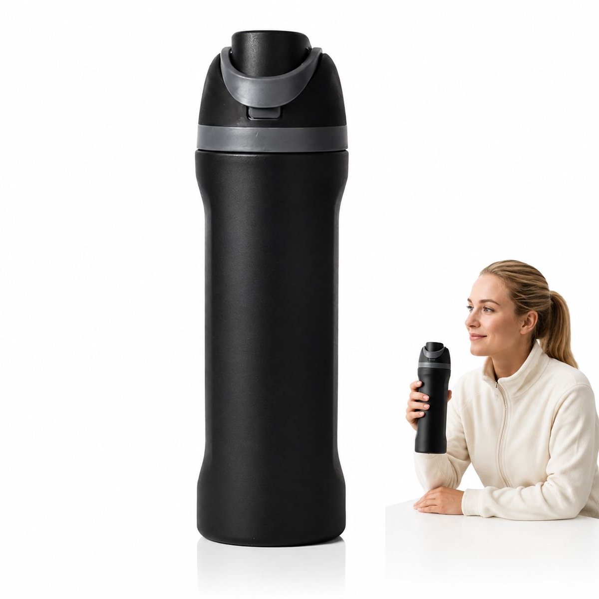 VHV-Roestvrijstalen Thermosbeker - Grote Capaciteit Dubbele Drinkbeker voor Buiten - Lekkende en Creatieve Reisfles - Zwart