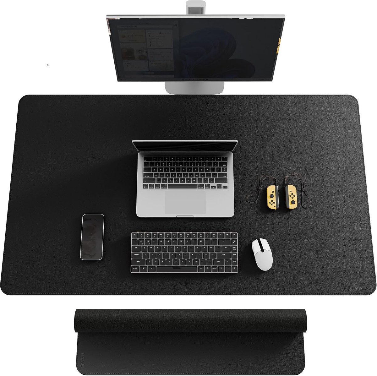 SnelShoppen - Grote bureau-onderlegger 120x70cm, dubbelzijdig, premium PU-leer, afwasbaar, duurzaam, ultradun muismat in zwart voor kantoor en thuisge