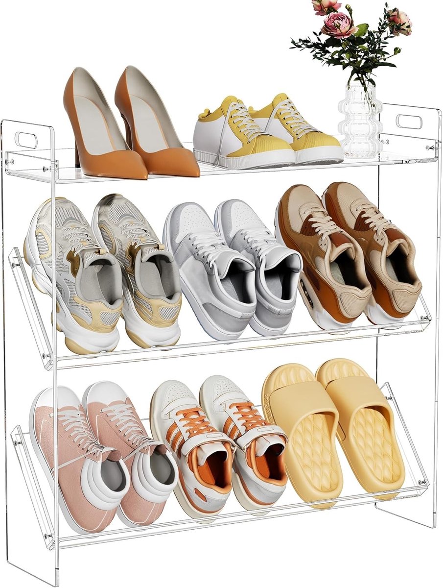 Drie-laags doorzichtige schoenenrek voor de kast, ideale schoenenopslag voor entree en organisatie van schoenen (27,5"×6,7"×27")