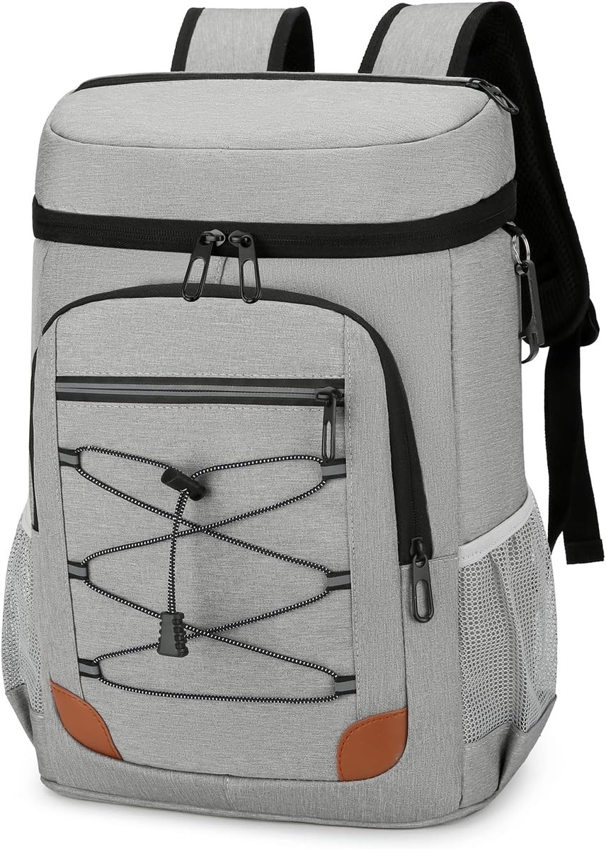 Koelrugzak 25L - Grote Lekkagevrije Geïsoleerde Koeltas - Comfortabele Thermische Rugzak voor Camping, Strand en BBQ - Grijs
