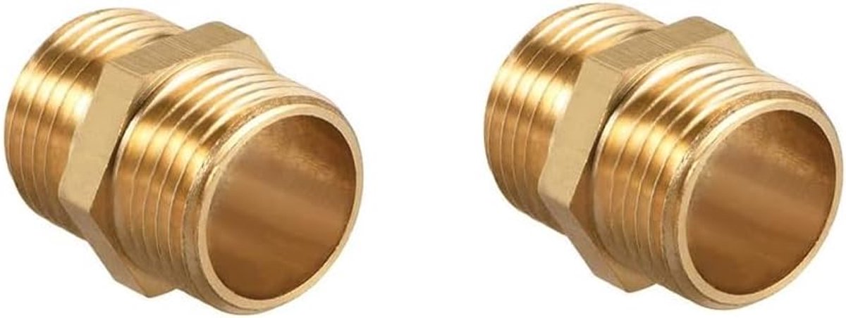 SnelShoppen - 2pcs Messing Mannen Draad, Hex Nippel Schroefdraad Fittingen, Dubbele Nippel Aan Beide Zijden, Geschikt Voor Diverse Pijppassen (2.5cm)