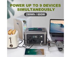 Powerstation - Generator - Aggregaat - Powerbank - Draagbare - 299Wh LiFePO4 - 600W AC Uitgang en 200W Zonnepaneel - voor Kamperen en Noodstroomvoorziening